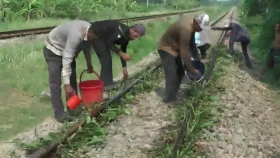 গাজীপুরে বেঁকে যাওয়া রেললাইনে পানি-কচুরিপানা থেরাপি