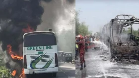 বরিশালে চলন্ত বাসে আগুন