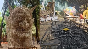 শোভাযাত্রার আগেই পুড়ে গেল ‘ফ্যাসিস্টের মুখাকৃতি’