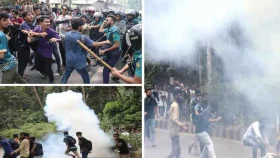 যমুনা অভিমুখে জবি শিক্ষার্থীদের মিছিলে পুলিশের লাঠিপেটা