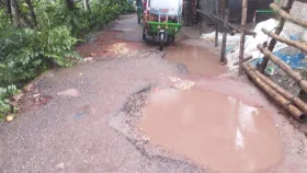 সোনারগাঁওয়ে খানাখন্দে ভরা সড়কে চরম ভোগান্তি