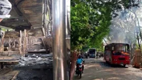 উজিরপুরে চলন্ত বাসে আগুন, অল্পের জন্য রক্ষা পেলেন যাত্রীরা