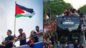 বার্সার শিরোপা উৎসবে ফিলিস্তিনি পতাকা হাতে ইয়ামাল