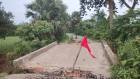 শ্রীপুরের সেরার খালের সেতুতে ঝুঁকি নিয়ে পারাপার
