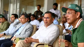 গ্যালারিতে বসে ক্ষুদে ফুটবলারদের নৈপুণ্য উপভোগ করলেন প্রধানমন্ত্রী