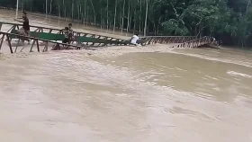 শেরপুরে পানির স্রোতে নদীতে ভেঙে পড়ল সেতু