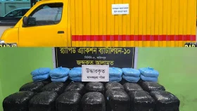 ফরিদপুরে কাভার্ডভ্যান থেকে ১০০ কেজি গাঁজা উদ্ধার