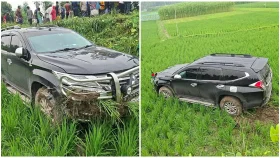 পথচারীকে বাঁচাতে গিয়ে ধানখেতে প্রতিমন্ত্রীর গাড়ি